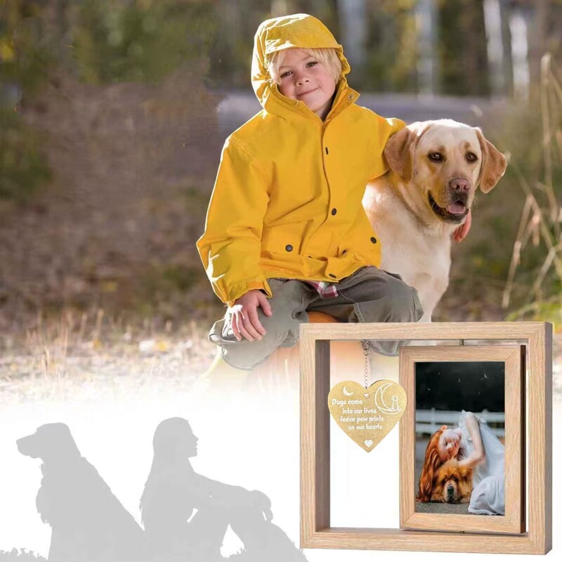 Cross-Border Ready-Made Pet Commemorative Photo Frame, Wooden Light-Colored Rotating Photo Frame with Various Hearts Can Be Matched with 3X3.5Cm
