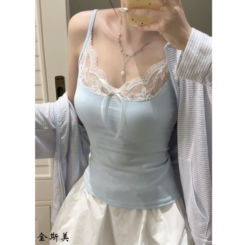 Women's Camisole with Bowknot Lace Trim and Chest Pads, Slim-Fit Base Layer, New Pure Cotton Women's Clothing Women's Camisole with Bowknot Lace Trim and Chest Pads, Slim-Fit Base Layer, New Pure Cotton Women's Clothing