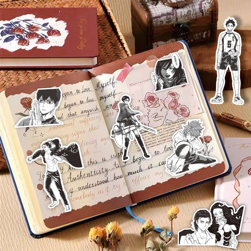 Japanese manga notebook stickers: Spell Kailash: Naruto One Piece Volleyball Shounen Demon Slayer: Kimetsu no Yaiba peripheral anime stickers black and white