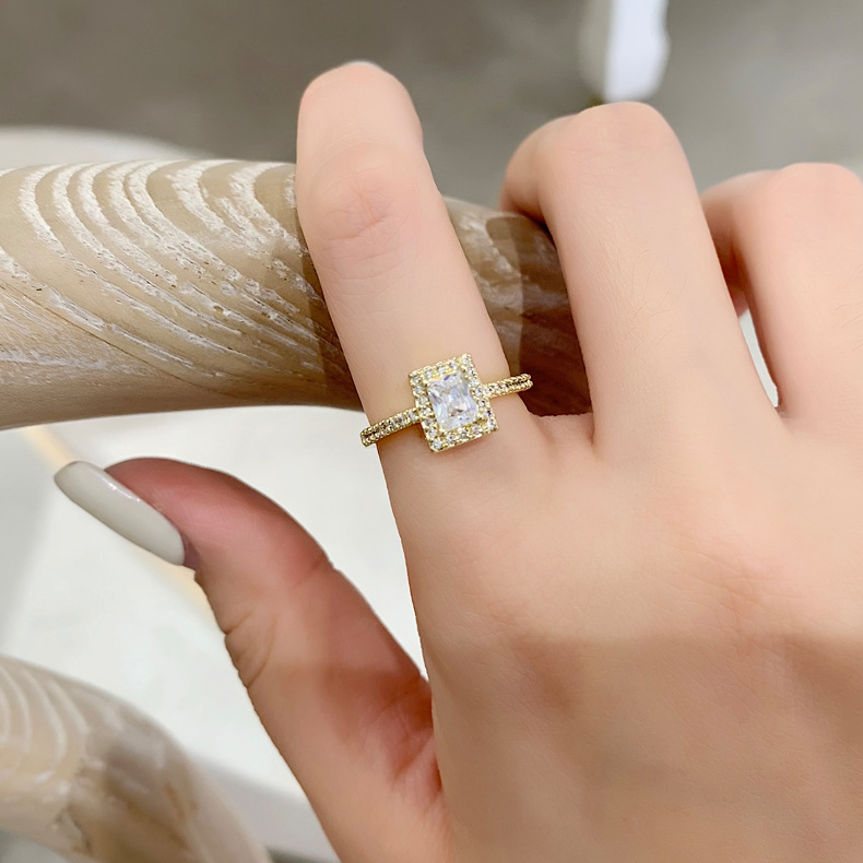 fashion micro-inlaid zircon heart square opening ring wholesale