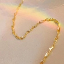 18k金水波纹项链au750彩金颈链锁骨链素金单戴配吊坠套链玫瑰金女