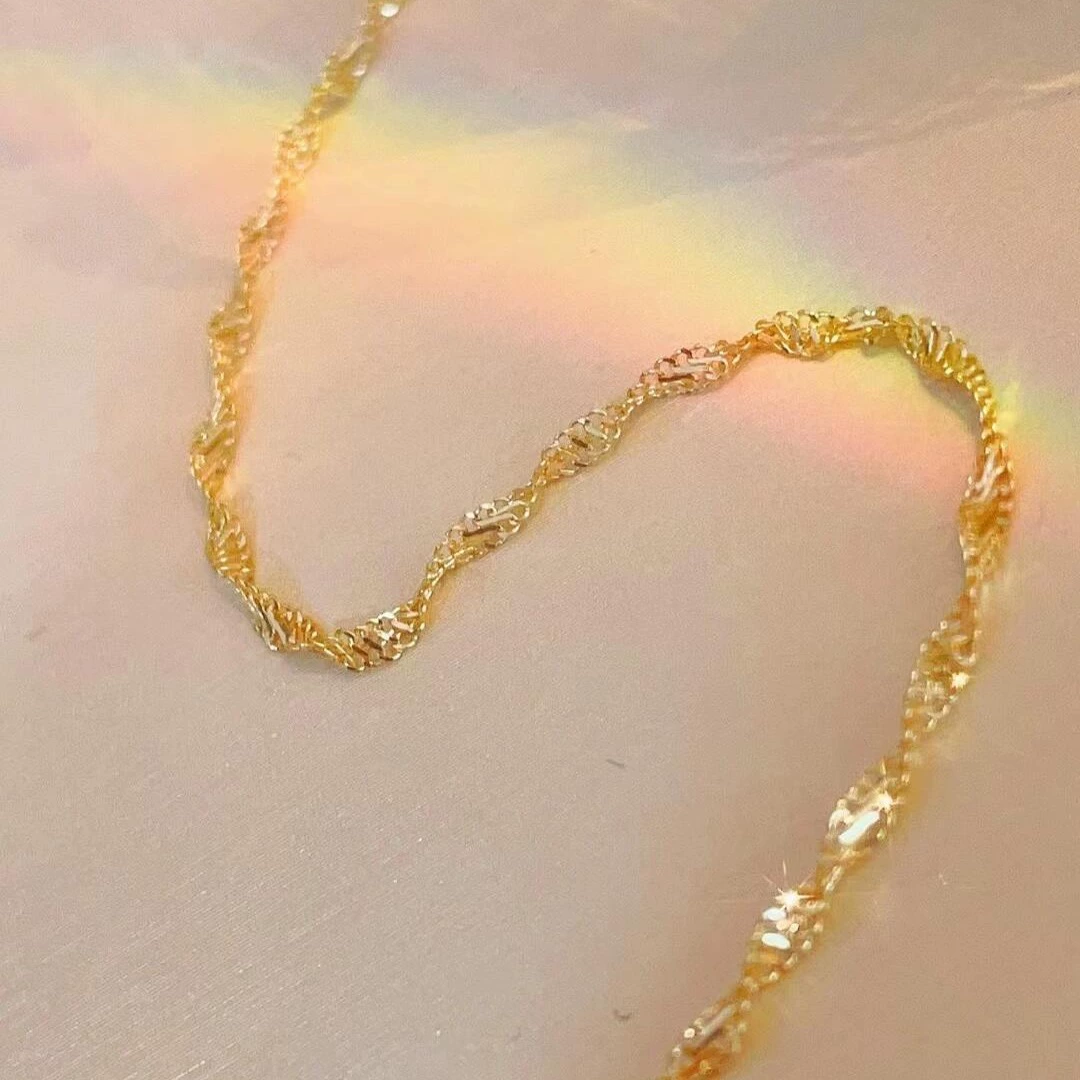 Золотое колье с волнистым дизайном, 18к, цвет золота AU750, цепочка на шею, цепочка на ключицу, однотонное золото, для одиночного ношения, с подвеской, комплект цепочек, розовое золото, для женщин