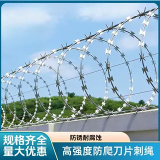 热镀锌刀片刺绳钢丝防盗网机场监狱防爬滚笼网监狱围墙刺丝滚笼