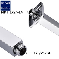 天花板吊頂淋浴吊裝花灑臂方形臂標準美規NPT1/2接口6/8/12/16寸