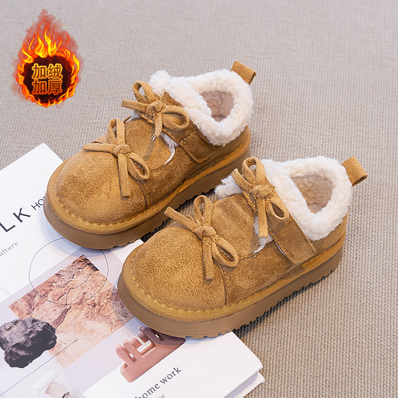Zapatos de algodón para niñas 2025 invierno nuevo calentamiento zapatos de lana botas de nieve de doble arco para niños zapatos de invierno de algodón grande