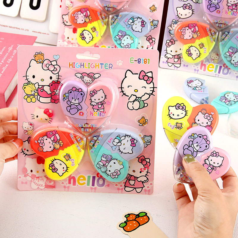 Caricatura gato resaltador de alto valor facial amor color acuático resaltador de color estudiantes de papelería de aprendizaje primario