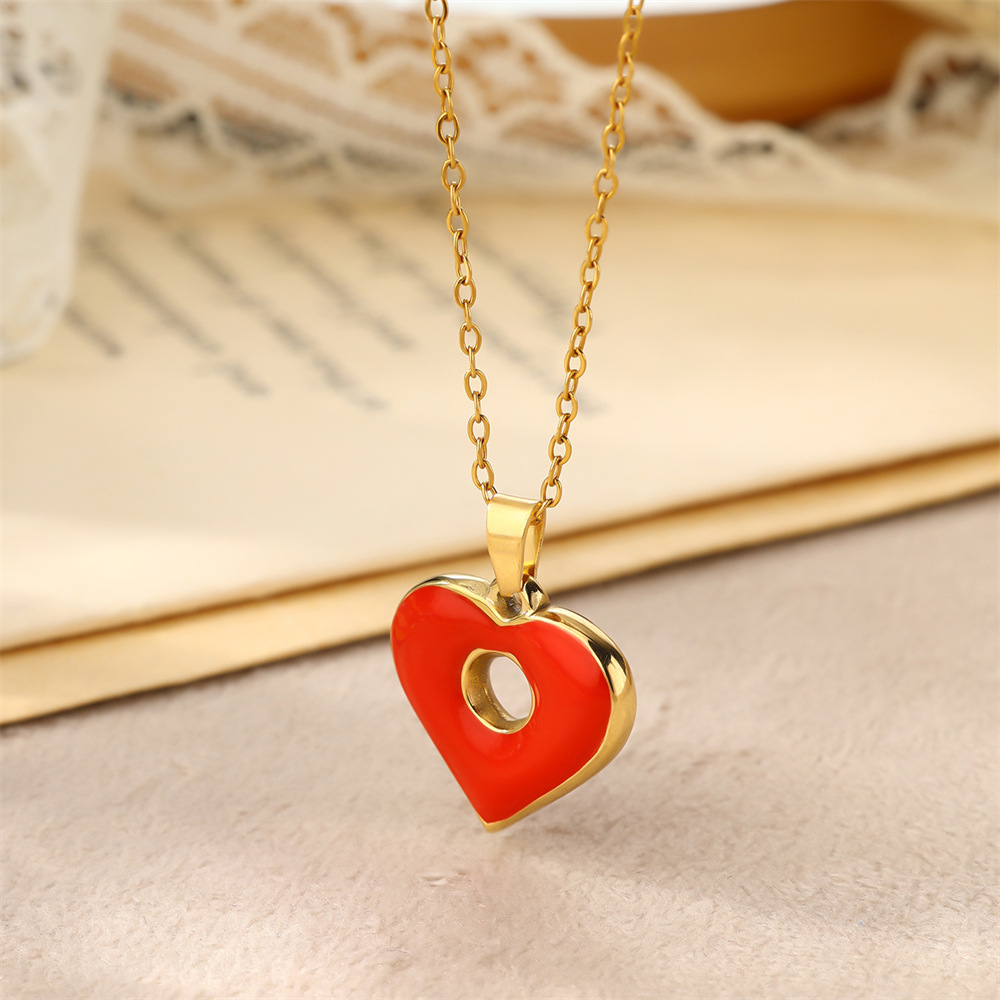 11g Weight 18K Gold Plated Plating Material 304 Stainless Steel Pendant Material Pendant Necklace Classification 304 Stainless Steel Chain Material 1 Piece Quantity Holiday, Daily Occasion 304 Stainless Steel Material Heart Shape Pattern Women's Gender Enamel, Hollow Out Design Casual, Simple Style Style Wholesale Jewelry Casual Simple Style Heart Shape 304 Stainless Steel 18K Gold Plated Enamel Hollow Out Pendant Necklace 7
