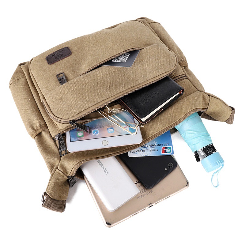 Physical Men's Canvas Crossbody Bag Office Document Bag Men's Business Casual Bag Travel High-End Shoulder Bag