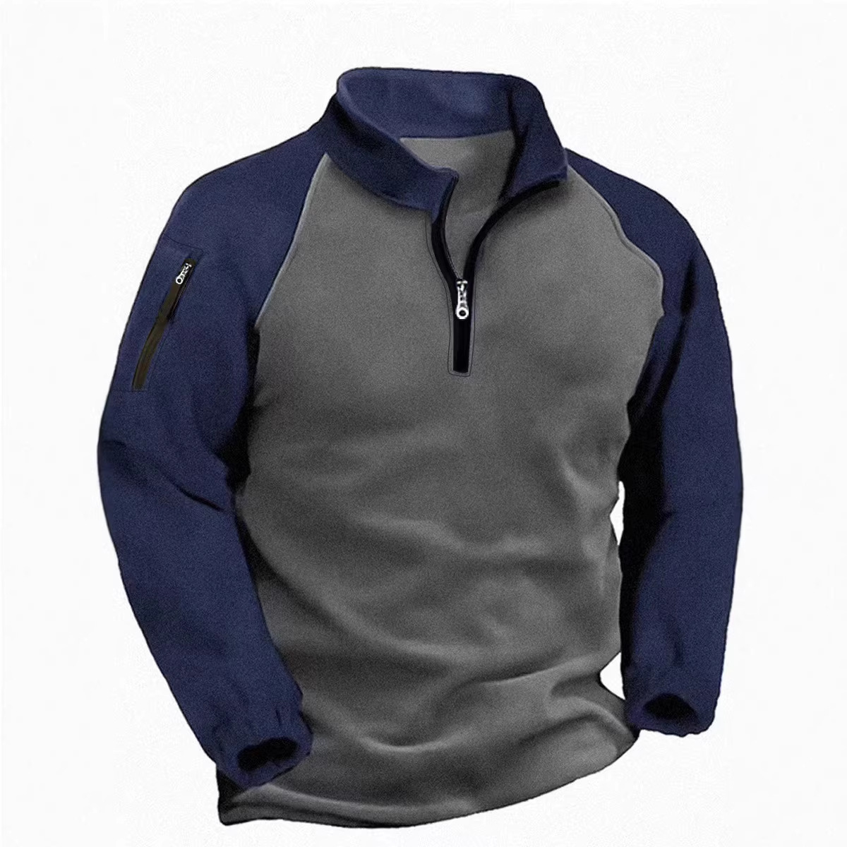 Spring And Autumn Men's Tactical Thermal Stand-up Collar Pullover Color Matching Zipper Sweater Jacket_voghion.com