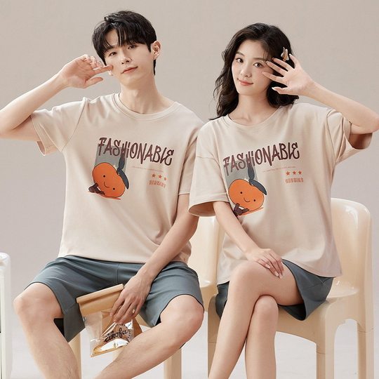 Couple Pajamas Women's Summer Cotton Short Sleeve Shorts Thin Korean Style Cartoon Men's Home Clothes Set Cross-Border Wholesale