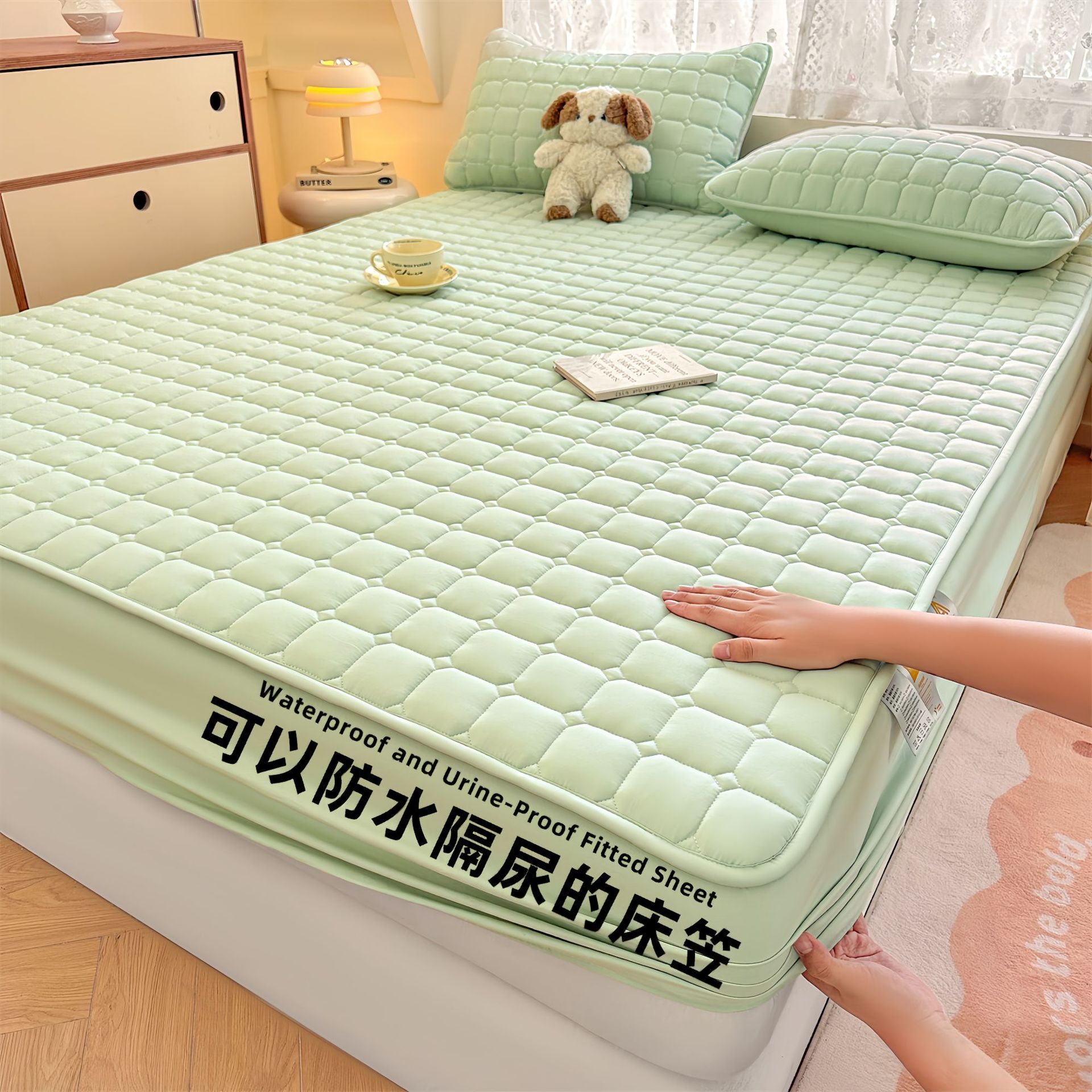 Madre e infante clase A cama antibacteriana Kasa verdadera algodón impermeable cubierta de cama diafragma cubierta de colchón cubierta de cama de algodón intercalada cubierta de cama de una sola pieza