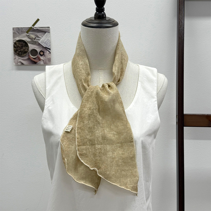 Pañuelo de seda, tira larga, sentido de alta gama, nuevo azul marino, retro, color sólido, protector de cuello literario, bufanda pequeña, accesorios, diadema, cinturón para el cabello, cabello atado