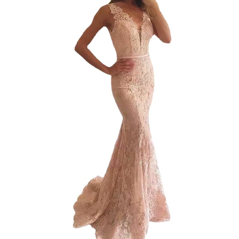 El Comercio exterior europeo y americano Amazon AliExpress desea el vestido de noche de las mujeres con cuello en V sexy fishtail que adelgaza el vestido image 4