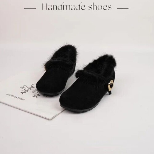 French-style evening wind cotton shoes for women, winter new lined warm fluffy shoes, outerwear Mary Jane shoes