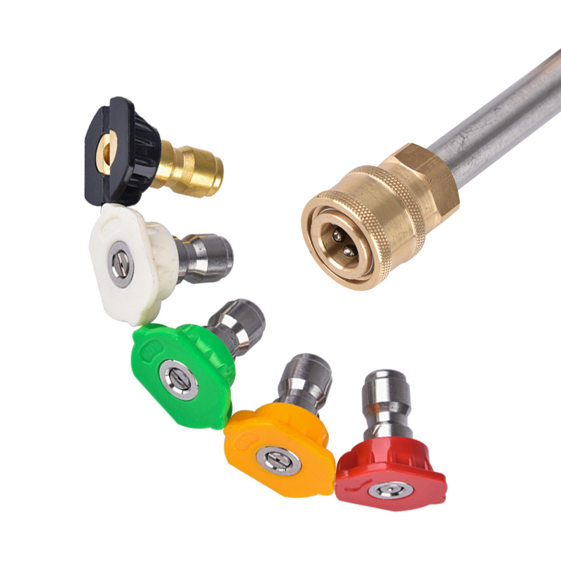 Boquilla de acero inoxidable para máquina de limpieza, máquina de lavado de autos, pistola de agua, conexión rápida de 1/4, boquilla cilíndrica de alta presión en forma de abanico para lavado de autos