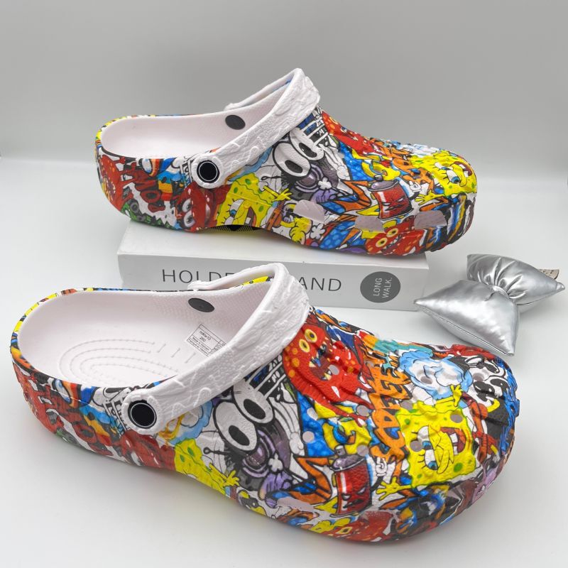 New Men's Shoes Outdoor Map Printed Clogs Large Size Men's Sandals Eva Slippers Non-Slip Summer Wear-Resistant