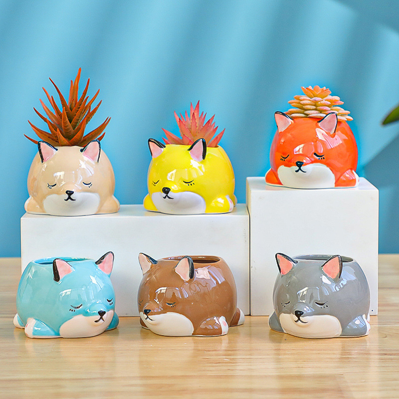 Succulent flower pot cartoon cute creative personality breathable stoneware animal ceramic office indoor size meat pot