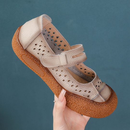 Genuine Leather Casual Shoes Breathable Lightweight Mother Shoes Flat Retro Single-layer Shoes Women's Sandals Summer Outerwear Casual Shoes