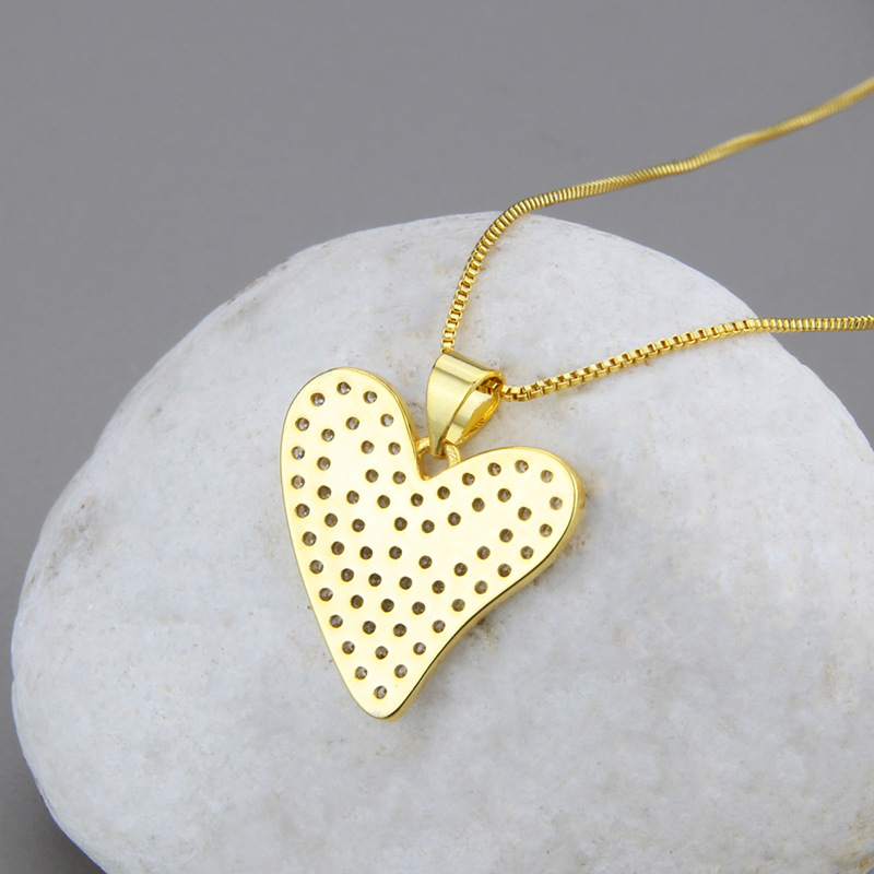 Plating Design Fashion Simple Full Diamond Love Zirconium Copper Pendant Necklace