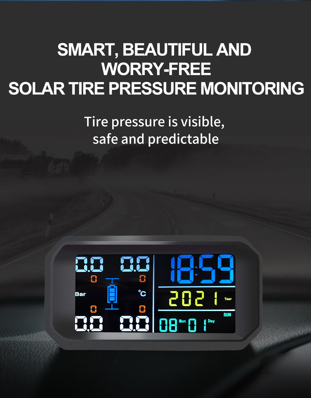 Car Solar Wireless Tire Pressure Monitor Tpms System External Car Perpetual Calendar Tire Pressure Detection