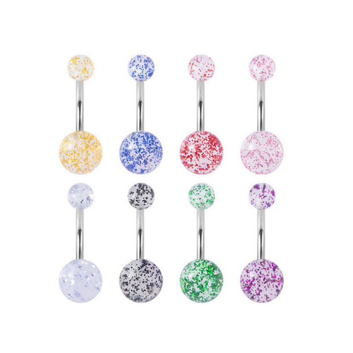 Factory direct sales sequins transparent acrylic ball loose powder belly button ring belly button glitter sheet steel pole piercing jewelry navel ornaments