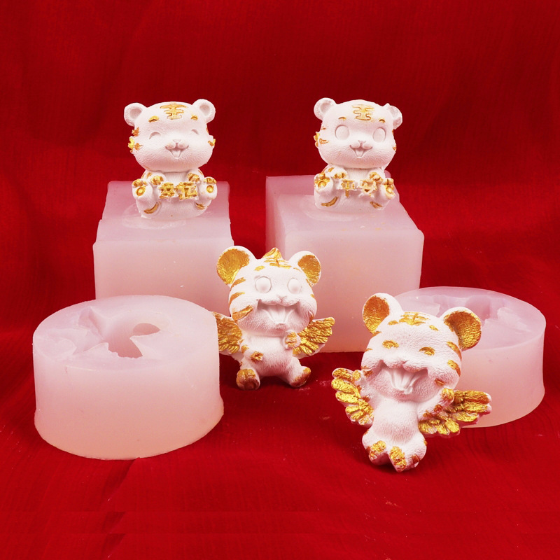 3D lindo Tigre molde de silicona fondant mousse pastel de hornear herramienta aromaterapia yeso vela molde de la torta