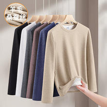 羊毛桑蚕丝圆领男士打底衫青年德绒冬季保暖内搭加绒加厚上衣体恤
