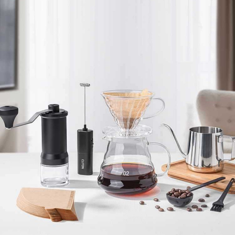 Kit de cafetera de lavado de mano molino de mano máquina de café instrumento de molienda manual entrada portátil combinación al aire libre conjunto completo de caja de regalo