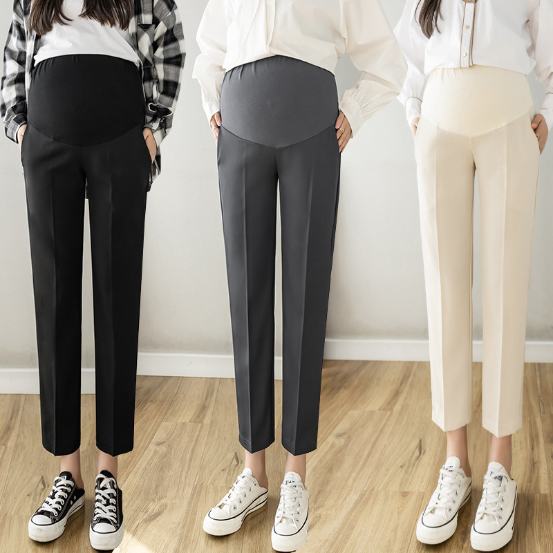 2025 Korean Style Maternity Pants Spring Straight Casual Work Clothing Comfortable Belly Support Pants Maternity Pants Fashionable Pants