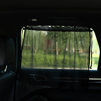 Car Side Window Sunshade Curtain, Summer Mesh Suction Cup Type Car Sunshade, Sun Protection and Heat Insulation Car Side Window Curtain (Car curtains) - black-double-suction-cup-drawstring-model