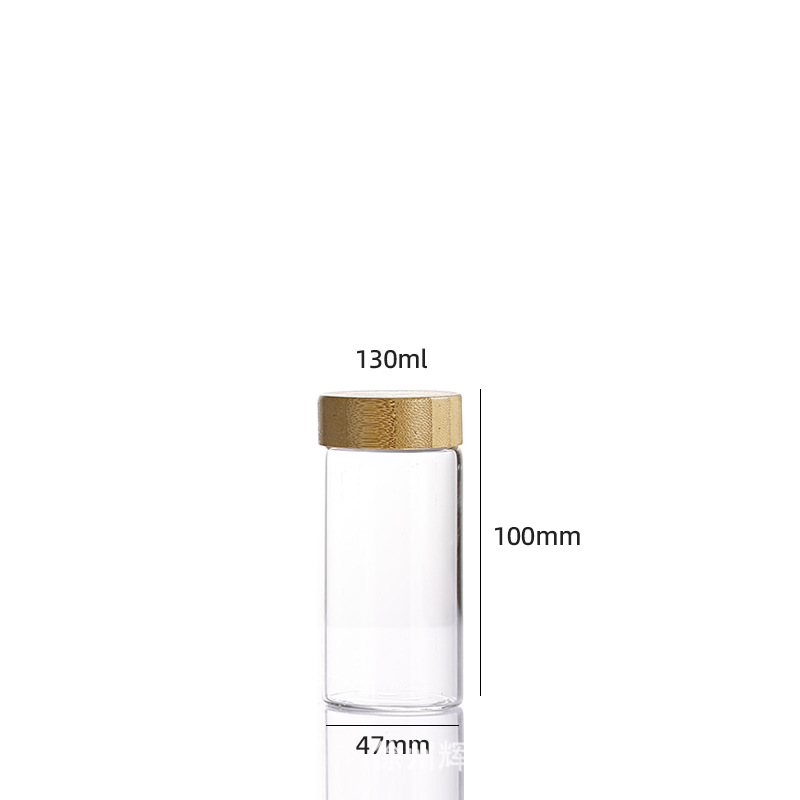 Botellas de tubos de borosilicato de alto contenido al por mayor, botellas de vidrio selladas con tapa de grano de madera de 47 mm de diámetro, botellas de embalaje de polvo de píldoras visuales image 12