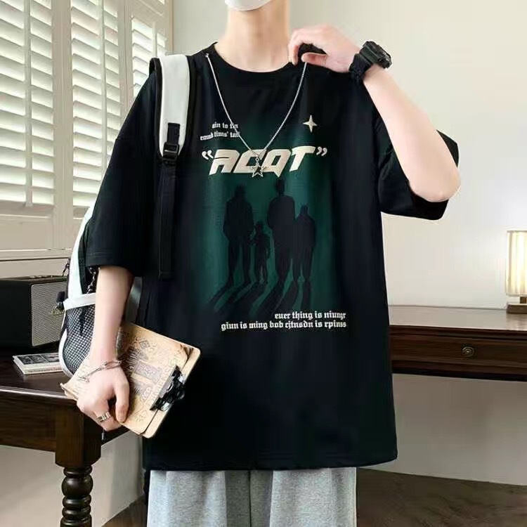2025夏季新款男士青少年休闲帅气潮流阔版短袖T恤渐变色初高中生|undefined
