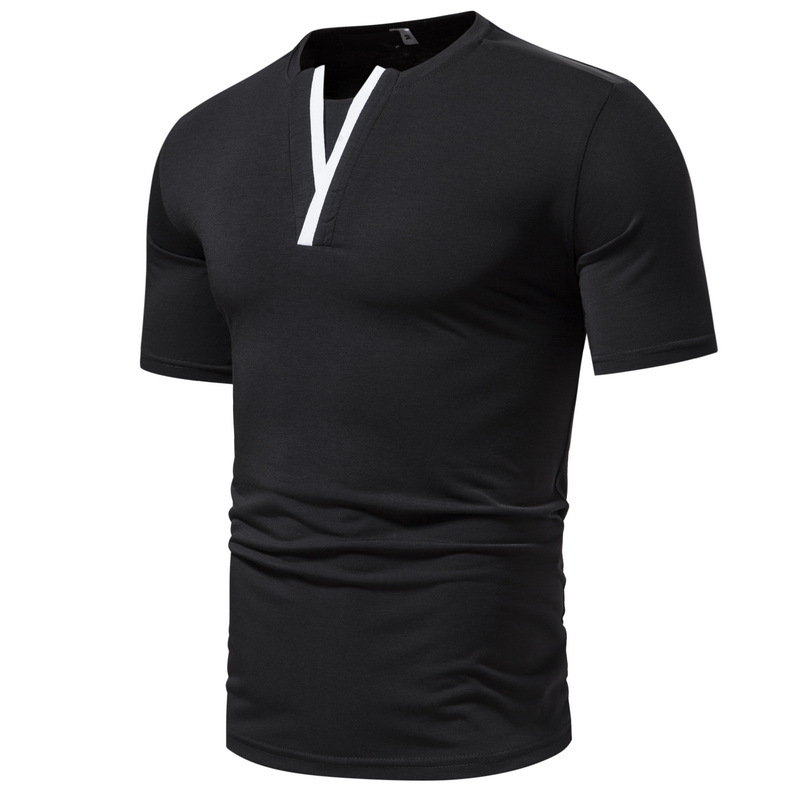 Muscle slimming summer new casual fashion top patchwork collar letter Y design short sleeved T-shirt for men_voghion.com