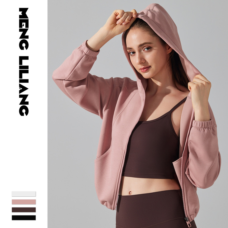 Cross-Border Air Layer Hooded Sports Sweatshirt Cycling Running Loose Top Normcore Zipper Shirt Off-Shoulder Fitness Jacket