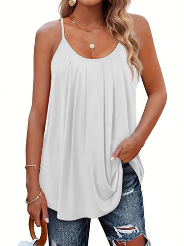 Cross-border European and American Plus-size Solid Color Strappy 2025 Summer Fashion Elegant Pleated Thin-strap Loose Casual Vest