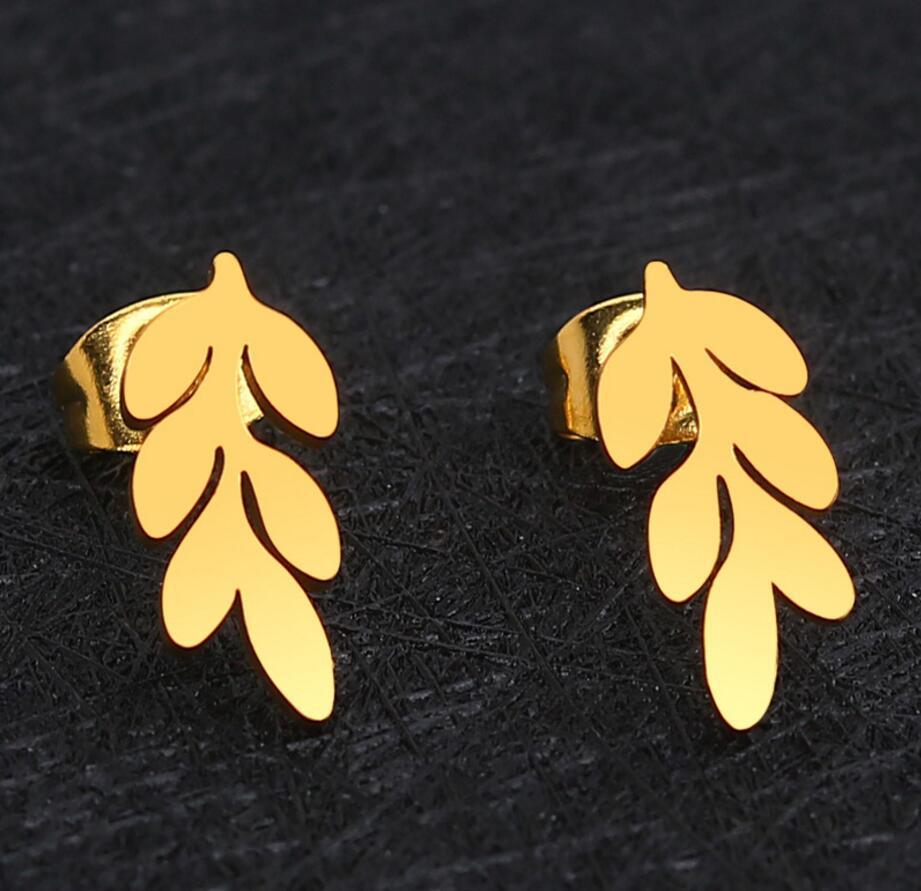 Daily Occasion 304 Stainless Steel Material PVD Coated 18K Gold Real Gold Plated Leaves 304 Stainless Steel Fashion Waterproof Non Tarnish Ear Studs