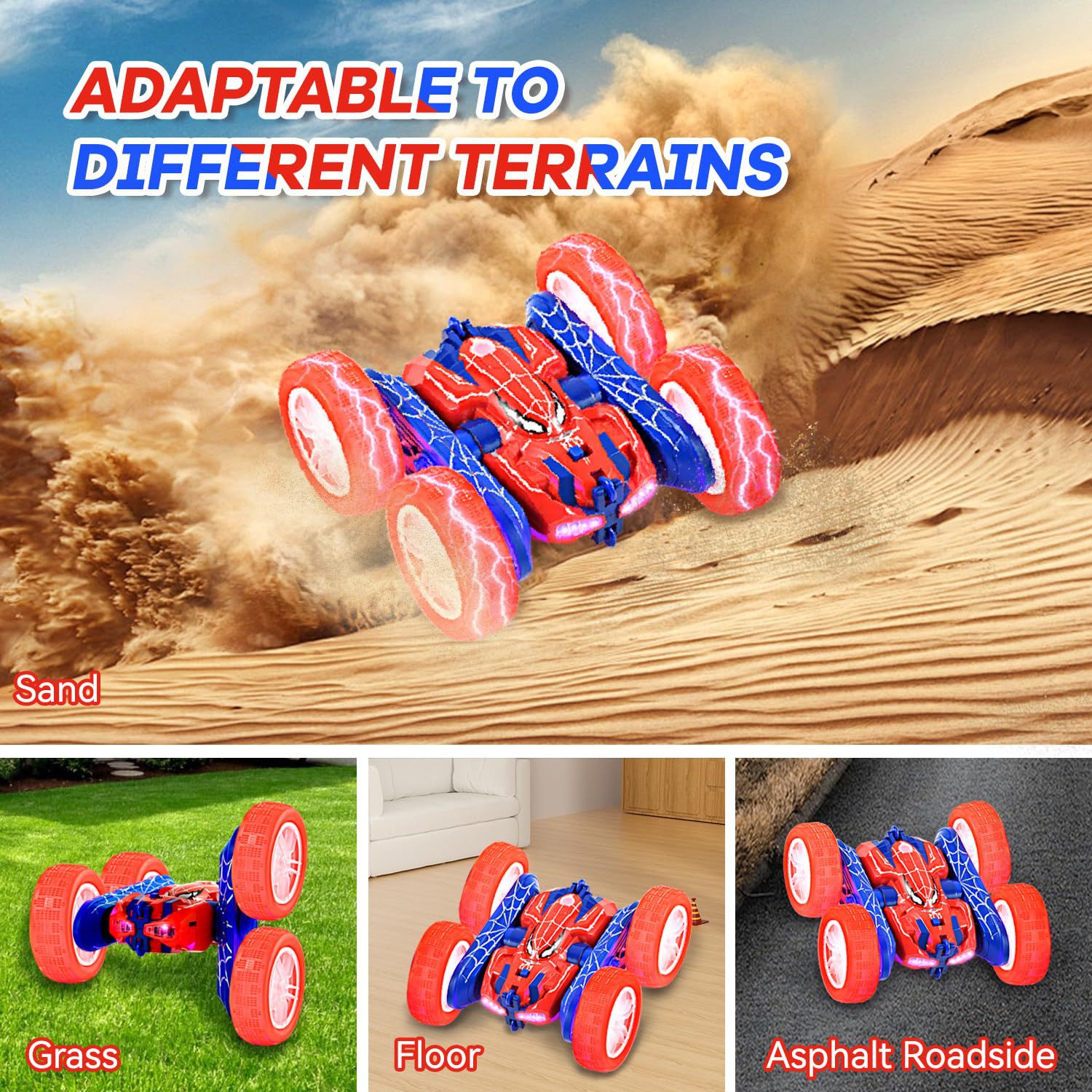 Cross-Border Doppelseitiges Spider Drift Stunt 2.4G Licht mit Spray Fernbedienung Schwingarm Spielzeugauto_voghion.com