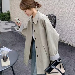 拼接小个子风衣外套女春秋美式休闲条纹新款翻领感夹克