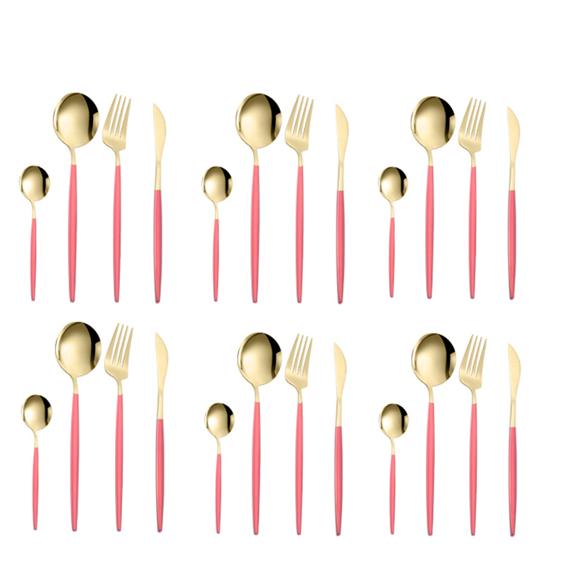 Amazon transfronterizo vajilla de acero inoxidable conjunto de 24 piezas portugués occidental cuchillo de carne, tenedor y cuchara traje de boda conjunto LOGO