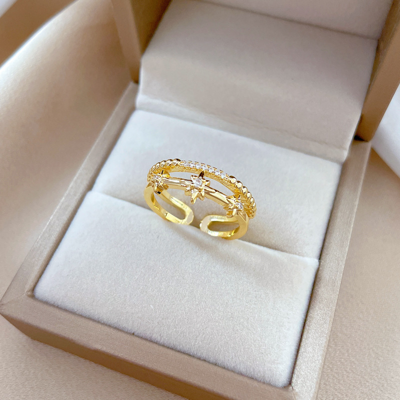 Light Luxury Diamond Starburst Adjustable Ring For Couples_voghion.com