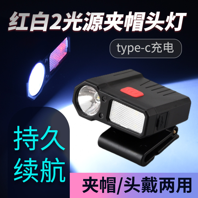 Faros de pesca, luces de inducción con clip, luces LED de ala con sombrero de luz brillante, súper espera, pesca nocturna, larga duración de la batería, recargable