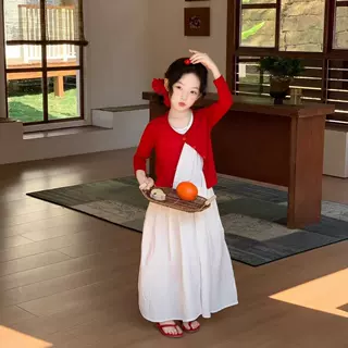 女童连衣裙春夏新款2026女宝宝开衫背心裙两件套裙儿童洋气公主裙