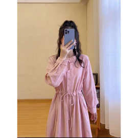 2026春秋高级感独特惊艳长裙女棉麻质感复古盘扣法式长袖连衣裙
