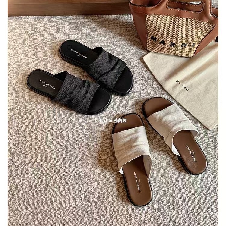 [Sheepskin Version] Bangkok Slippers~ Wrinkled Casual Vacation Beach Flat Sandals Women's Slippers for Outdoor Wear in Summer