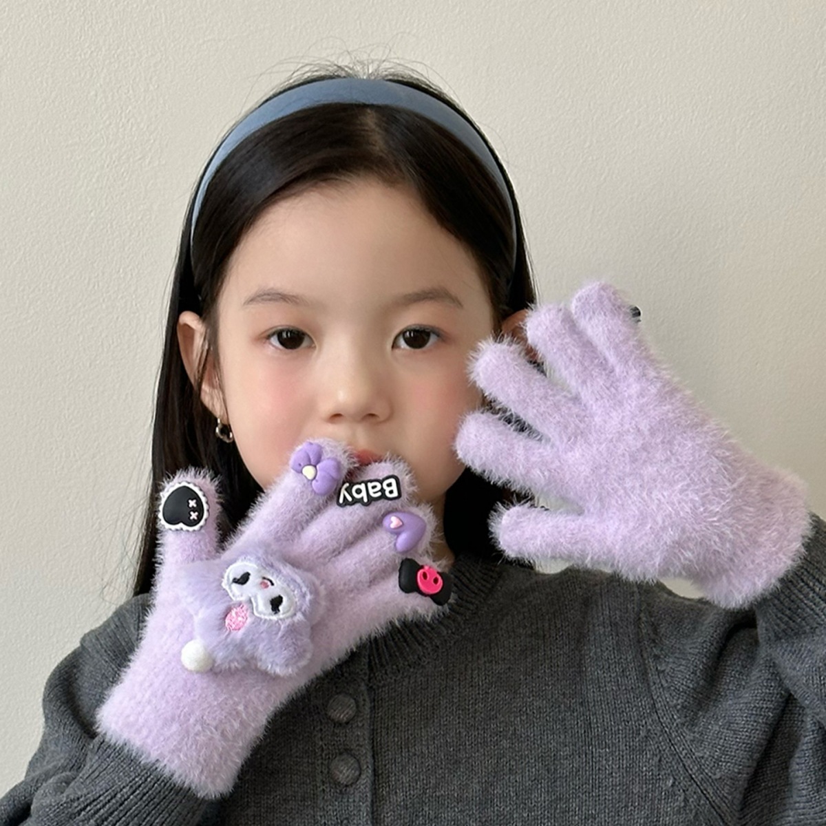 Guantes para niños otoño y invierno niñas calientes niños y niñas estudiantes de primaria escribiendo bebés cinco dedos guantes antifría de dibujos animados