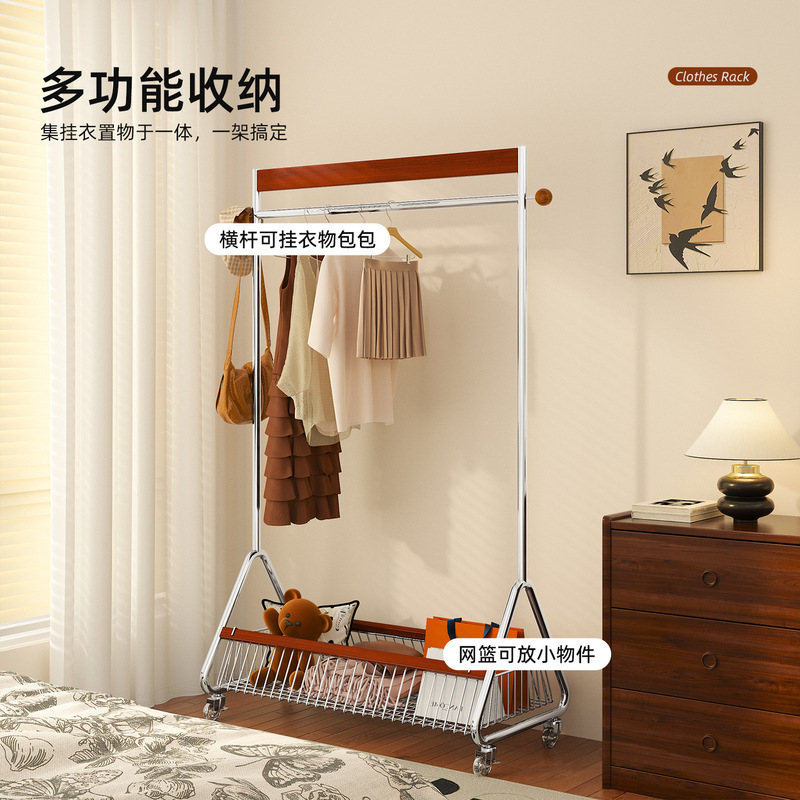 法式中古收纳挂衣架落地式卧室家用内可移动衣帽架实木服转角简易|undefined