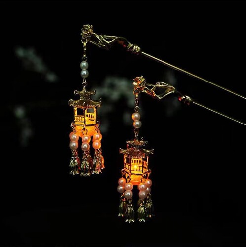 Ancient style luminous pavilion hairpin, retro lantern, palace lantern, tassel hairpin, Hanfu step headband, hair accessories wholesale