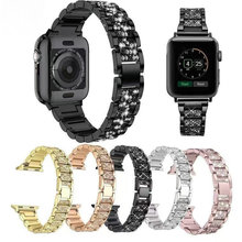 代用iwatch苹果表带 三株镶钻苹果金属表带 不锈钢智能手表表带