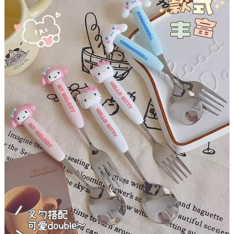 Столовый набор Sanrio: ложка и вилка с детскими фигурными ручками, 22 см, нержавеющая сталь