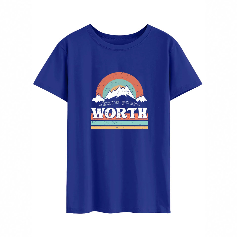 Trendy Creative Rainbow Know Your Worth English Pattern Printed Casual Short-sleeved Loose Top Women's T-shirt Trendy Creative Rainbow Know Your Worth English Pattern Printed Casual Short-sleeved Loose Top Women's T-shirt